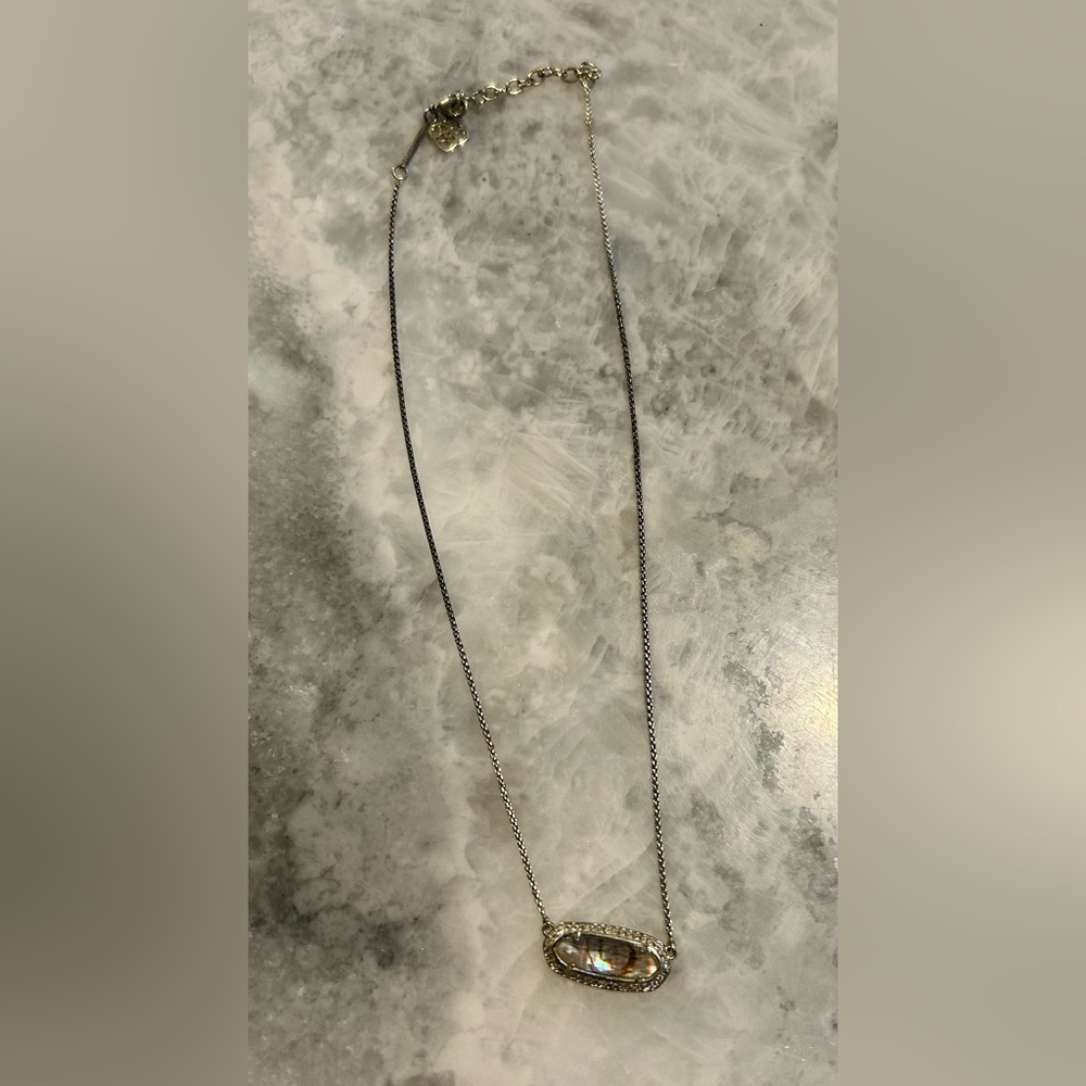 Kendra Scott Silver Necklace with Iridescent Stone